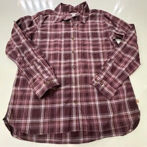 Carhartt Women’s Maroon Plaid Button-Down Shirt, Large